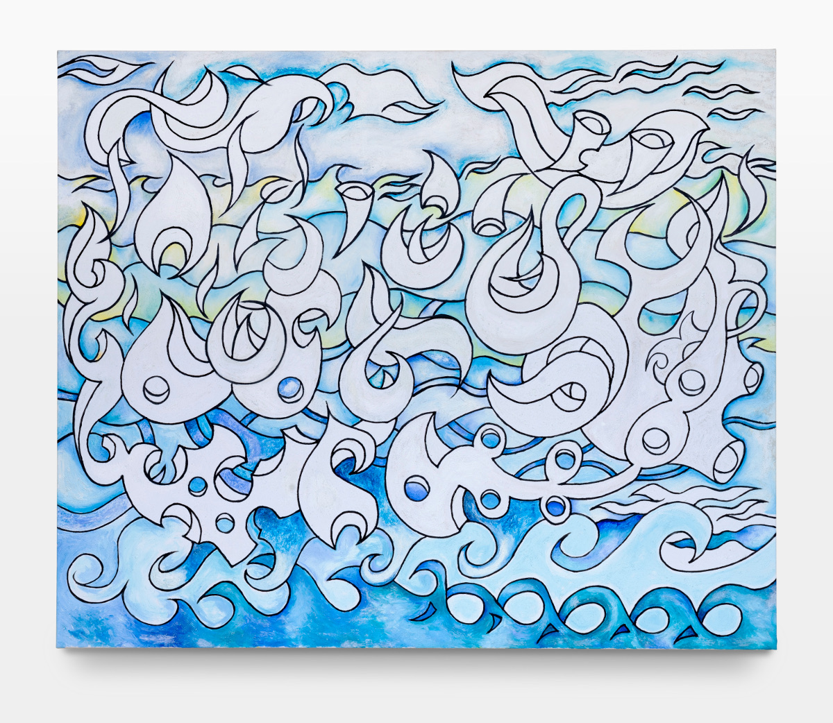 Painting: Fish Hook by Pierce Brosnan, mixed media on canvas